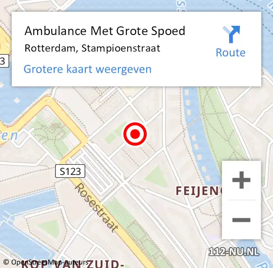 Locatie op kaart van de 112 melding: Ambulance Met Grote Spoed Naar Rotterdam, Stampioenstraat op 26 januari 2019 10:11
