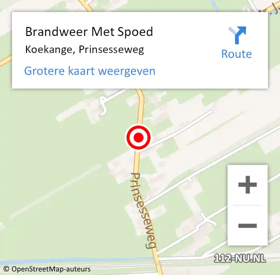 Locatie op kaart van de 112 melding: Brandweer Met Spoed Naar Koekange, Prinsesseweg op 26 januari 2019 10:59