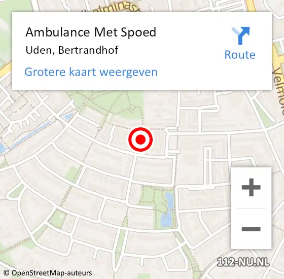 Locatie op kaart van de 112 melding: Ambulance Met Spoed Naar Uden, Bertrandhof op 26 januari 2019 11:54