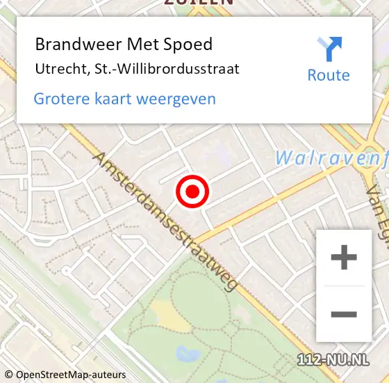 Locatie op kaart van de 112 melding: Brandweer Met Spoed Naar Utrecht, St.-Willibrordusstraat op 26 januari 2019 13:15