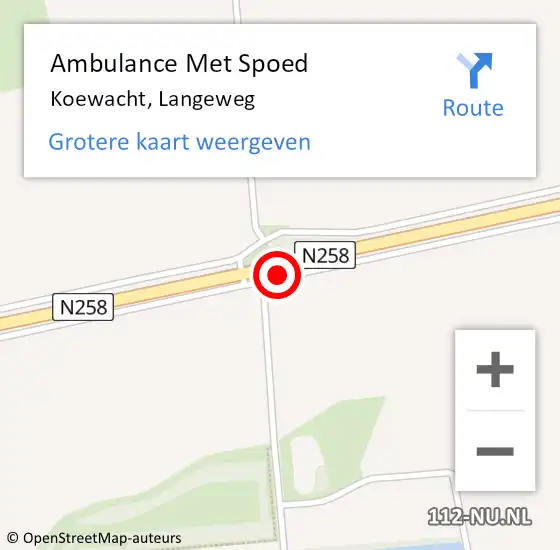 Locatie op kaart van de 112 melding: Ambulance Met Spoed Naar Koewacht, Langeweg op 26 januari 2019 14:01