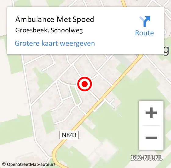 Locatie op kaart van de 112 melding: Ambulance Met Spoed Naar Groesbeek, Schoolweg op 26 januari 2019 14:20