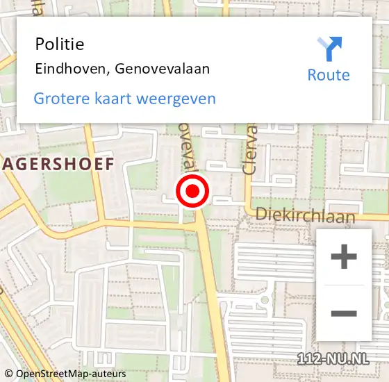 Locatie op kaart van de 112 melding: Politie Eindhoven, Genovevalaan op 26 januari 2019 14:27