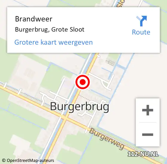 Locatie op kaart van de 112 melding: Brandweer Burgerbrug, Grote Sloot op 26 januari 2019 16:24