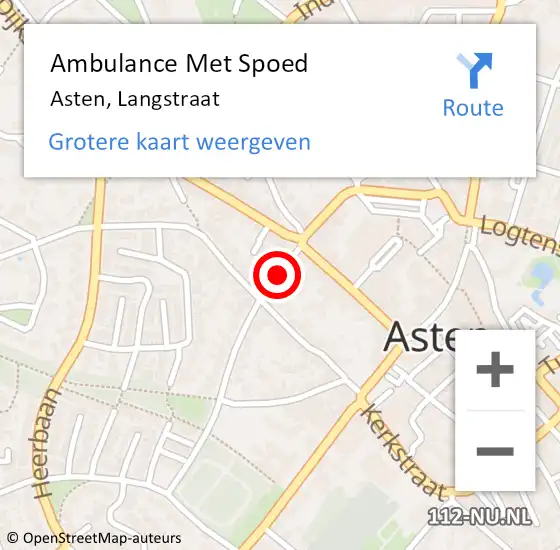 Locatie op kaart van de 112 melding: Ambulance Met Spoed Naar Asten, Langstraat op 26 januari 2019 18:21