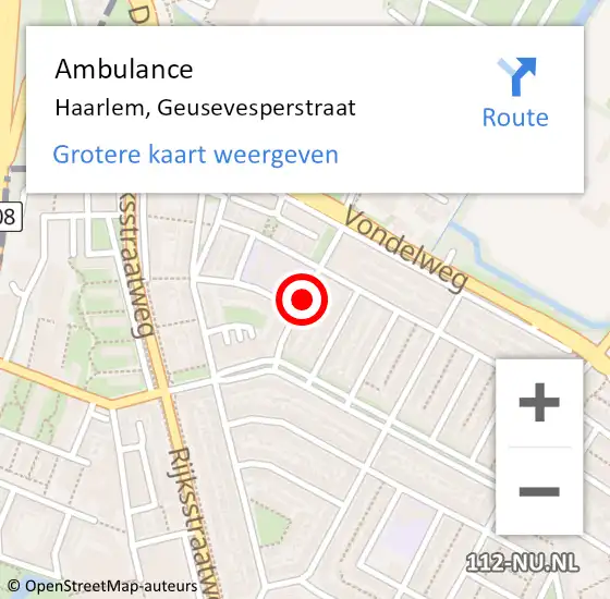 Locatie op kaart van de 112 melding: Ambulance Haarlem, Geusevesperstraat op 26 januari 2019 20:02