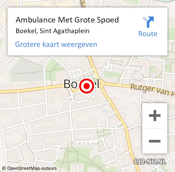 Locatie op kaart van de 112 melding: Ambulance Met Grote Spoed Naar Boekel, Sint Agathaplein op 26 januari 2019 20:47