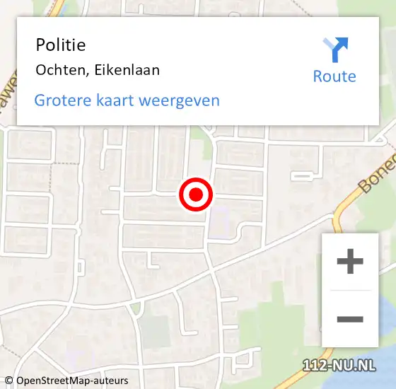 Locatie op kaart van de 112 melding: Politie Ochten, Eikenlaan op 26 januari 2019 21:34