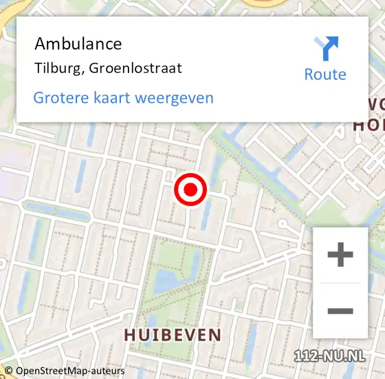 Locatie op kaart van de 112 melding: Ambulance Tilburg, Groenlostraat op 26 januari 2019 21:56