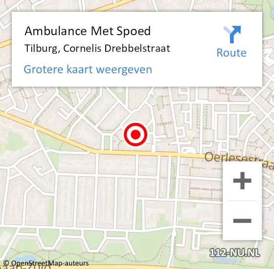 Locatie op kaart van de 112 melding: Ambulance Met Spoed Naar Tilburg, Cornelis Drebbelstraat op 26 januari 2019 22:07