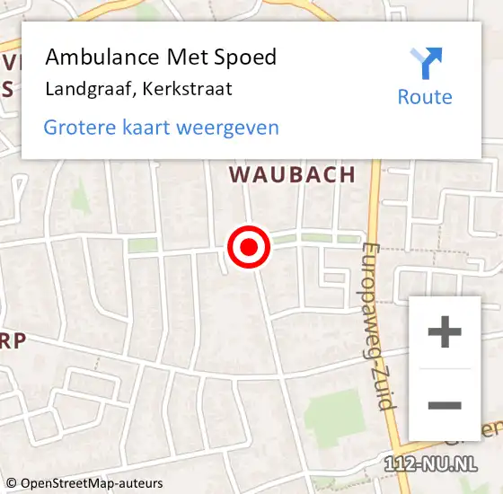 Locatie op kaart van de 112 melding: Ambulance Met Spoed Naar Landgraaf, Kerkstraat op 26 januari 2019 22:34