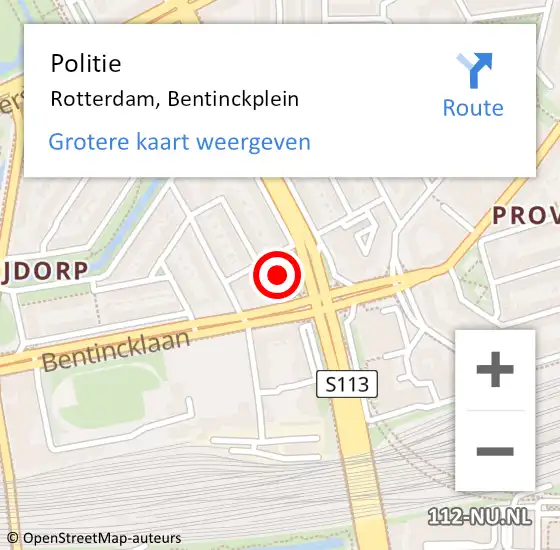 Locatie op kaart van de 112 melding: Politie Rotterdam, Bentinckplein op 27 januari 2019 00:51
