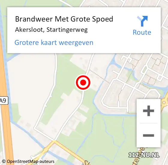 Locatie op kaart van de 112 melding: Brandweer Met Grote Spoed Naar Akersloot, Startingerweg op 27 januari 2019 04:06