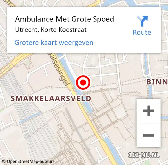 Locatie op kaart van de 112 melding: Ambulance Met Grote Spoed Naar Utrecht, Korte Koestraat op 27 januari 2019 04:45