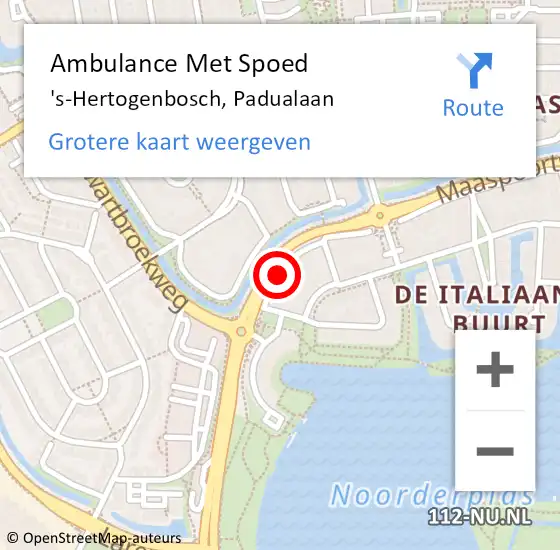 Locatie op kaart van de 112 melding: Ambulance Met Spoed Naar 's-Hertogenbosch, Padualaan op 27 januari 2019 05:00