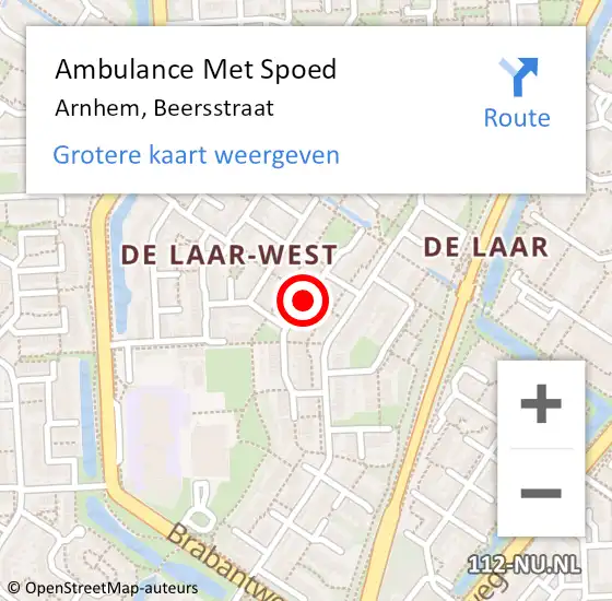 Locatie op kaart van de 112 melding: Ambulance Met Spoed Naar Arnhem, Beersstraat op 27 januari 2019 08:41