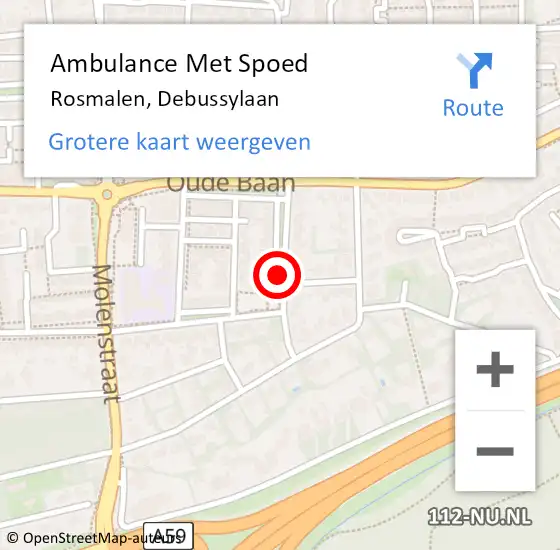 Locatie op kaart van de 112 melding: Ambulance Met Spoed Naar Rosmalen, Debussylaan op 27 januari 2019 10:03