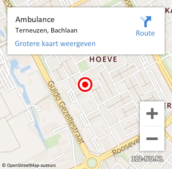 Locatie op kaart van de 112 melding: Ambulance Terneuzen, Bachlaan op 27 januari 2019 10:52