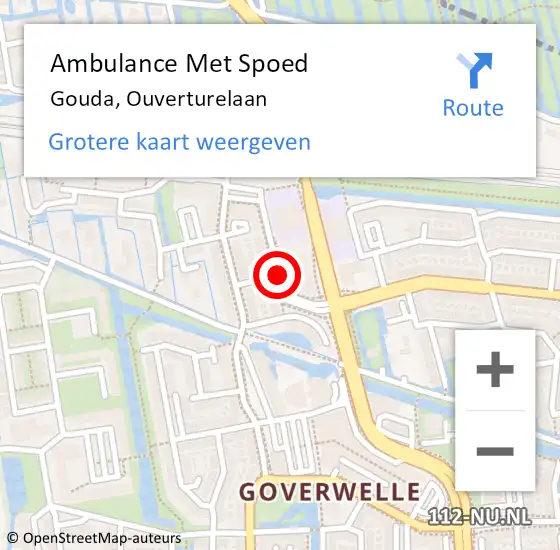 Locatie op kaart van de 112 melding: Ambulance Met Spoed Naar Gouda, Ouverturelaan op 27 januari 2019 11:15