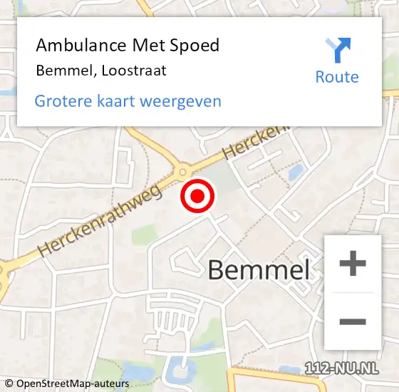 Locatie op kaart van de 112 melding: Ambulance Met Spoed Naar Bemmel, Loostraat op 27 januari 2019 12:56