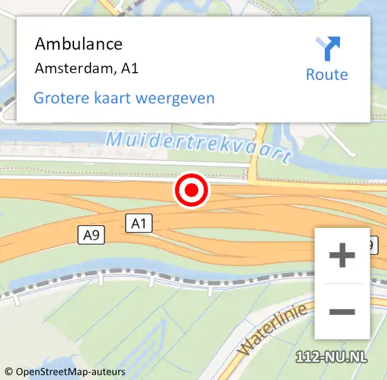 Locatie op kaart van de 112 melding: Ambulance Amsterdam, A1 op 27 januari 2019 16:10
