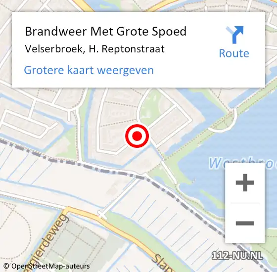 Locatie op kaart van de 112 melding: Brandweer Met Grote Spoed Naar Velserbroek, H. Reptonstraat op 27 januari 2019 16:13