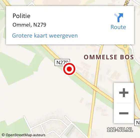 Locatie op kaart van de 112 melding: Politie Ommel, N279 op 21 maart 2014 17:23