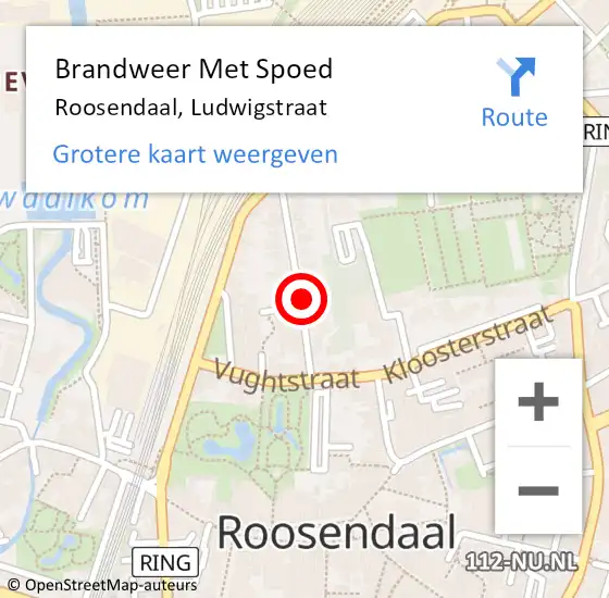 Locatie op kaart van de 112 melding: Brandweer Met Spoed Naar Roosendaal, Ludwigstraat op 27 januari 2019 17:38