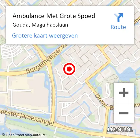 Locatie op kaart van de 112 melding: Ambulance Met Grote Spoed Naar Gouda, Magalhaeslaan op 27 januari 2019 20:43