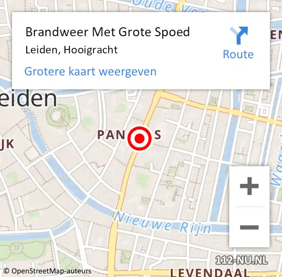 Locatie op kaart van de 112 melding: Brandweer Met Grote Spoed Naar Leiden, Hooigracht op 27 januari 2019 23:27