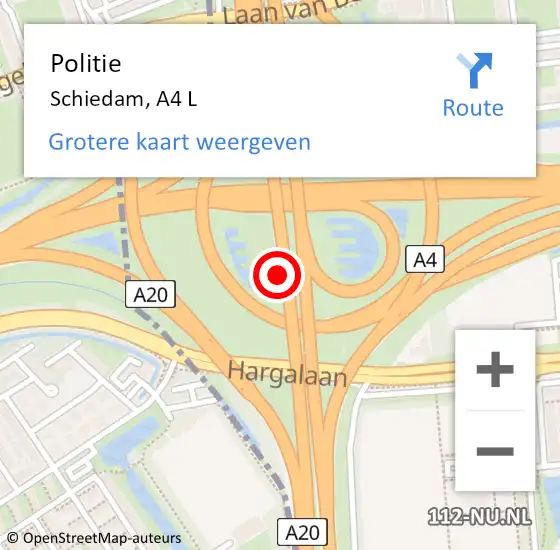 Locatie op kaart van de 112 melding: Politie Schiedam, A4 L op 28 januari 2019 09:33