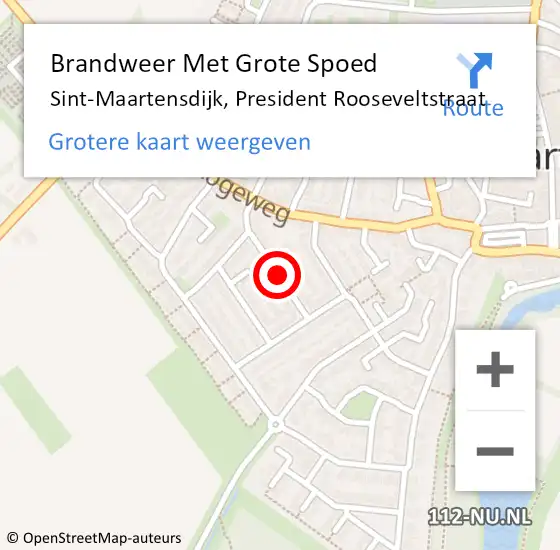 Locatie op kaart van de 112 melding: Brandweer Met Grote Spoed Naar Sint-Maartensdijk, President Rooseveltstraat op 28 januari 2019 09:36