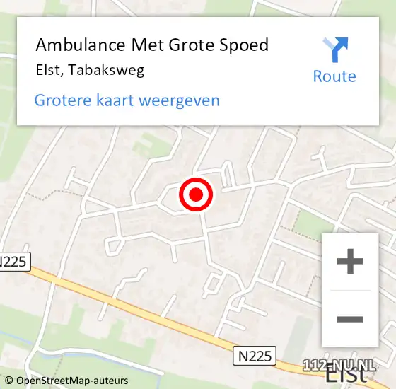 Locatie op kaart van de 112 melding: Ambulance Met Grote Spoed Naar Elst, Tabaksweg op 28 januari 2019 09:37