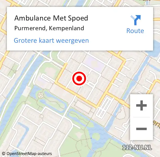 Locatie op kaart van de 112 melding: Ambulance Met Spoed Naar Purmerend, Kempenland op 28 januari 2019 11:52