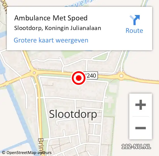Locatie op kaart van de 112 melding: Ambulance Met Spoed Naar Slootdorp, Koningin Julianalaan op 28 januari 2019 13:44
