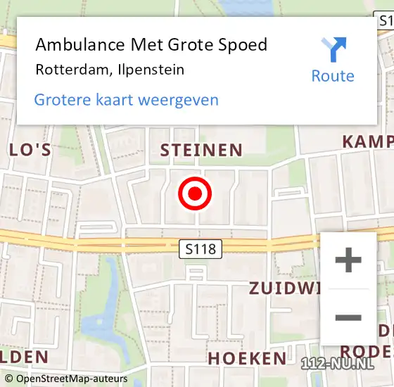 Locatie op kaart van de 112 melding: Ambulance Met Grote Spoed Naar Rotterdam, Ilpenstein op 28 januari 2019 17:56