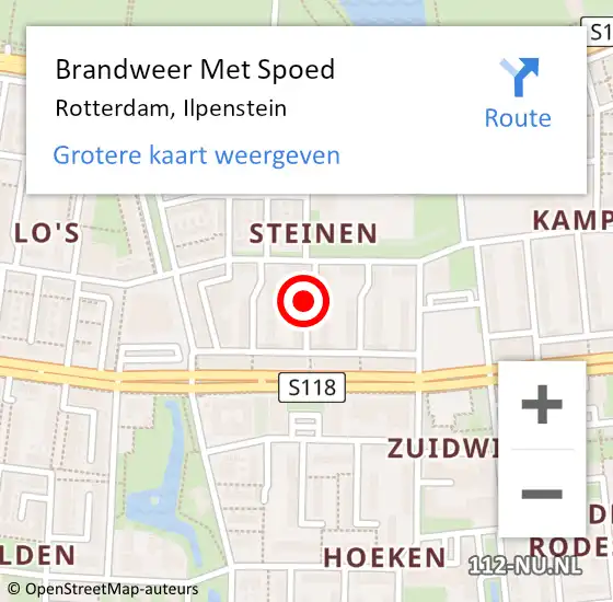 Locatie op kaart van de 112 melding: Brandweer Met Spoed Naar Rotterdam, Ilpenstein op 28 januari 2019 18:03