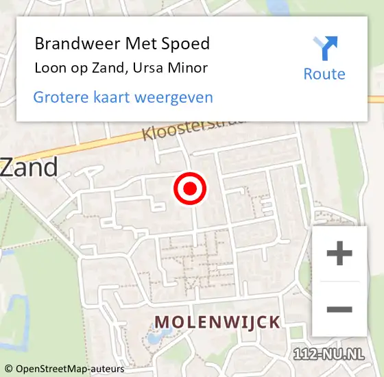 Locatie op kaart van de 112 melding: Brandweer Met Spoed Naar Loon op Zand, Ursa Minor op 28 januari 2019 19:42