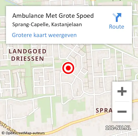Locatie op kaart van de 112 melding: Ambulance Met Grote Spoed Naar Sprang-Capelle, Kastanjelaan op 29 januari 2019 00:01