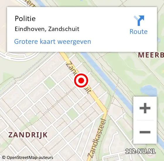 Locatie op kaart van de 112 melding: Politie Eindhoven, Zandschuit op 29 januari 2019 08:28