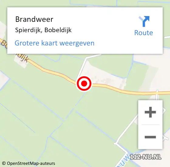 Locatie op kaart van de 112 melding: Brandweer Spierdijk, Bobeldijk op 29 januari 2019 08:54