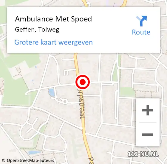 Locatie op kaart van de 112 melding: Ambulance Met Spoed Naar Geffen, Tolweg op 29 januari 2019 08:56