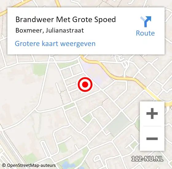 Locatie op kaart van de 112 melding: Brandweer Met Grote Spoed Naar Boxmeer, Julianastraat op 29 januari 2019 09:30