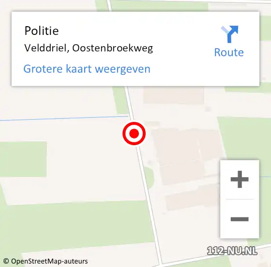 Locatie op kaart van de 112 melding: Politie Velddriel, Oostenbroekweg op 29 januari 2019 09:45