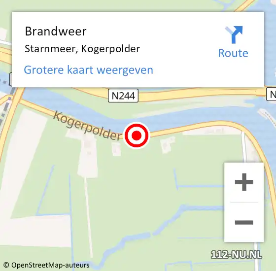 Locatie op kaart van de 112 melding: Brandweer Starnmeer, Kogerpolder op 29 januari 2019 09:56