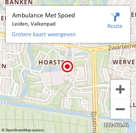 Locatie op kaart van de 112 melding: Ambulance Met Spoed Naar Leiden, Valkenpad op 29 januari 2019 09:59