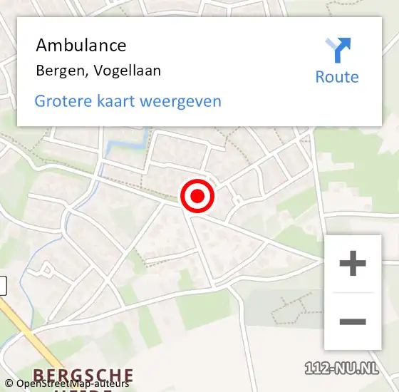 Locatie op kaart van de 112 melding: Ambulance Bergen, Vogellaan op 29 januari 2019 10:43