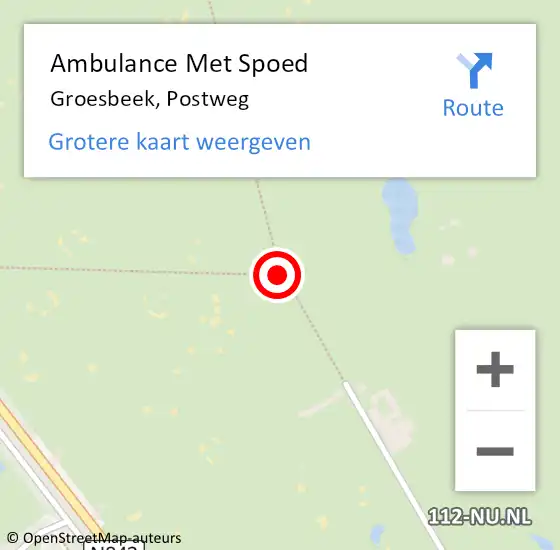 Locatie op kaart van de 112 melding: Ambulance Met Spoed Naar Groesbeek, Postweg op 29 januari 2019 11:54