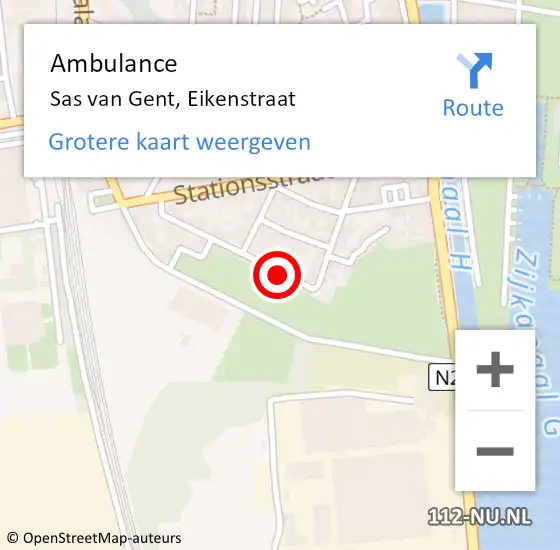 Locatie op kaart van de 112 melding: Ambulance Sas van Gent, Eikenstraat op 29 januari 2019 12:13