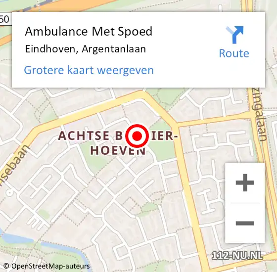 Locatie op kaart van de 112 melding: Ambulance Met Spoed Naar Eindhoven, Argentanlaan op 29 januari 2019 12:14